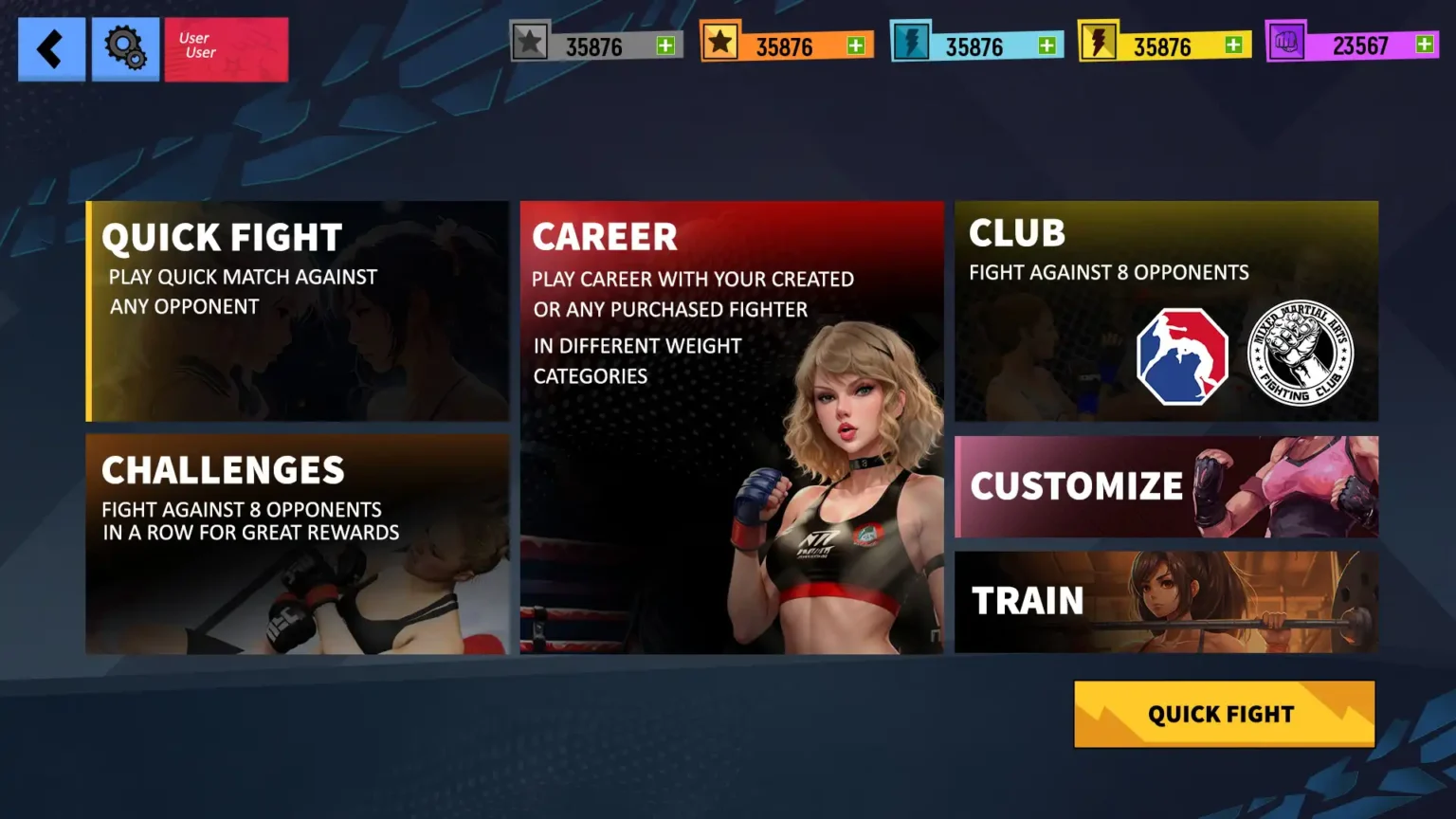 Anime Girl MMA Tournament Game UI-UX
